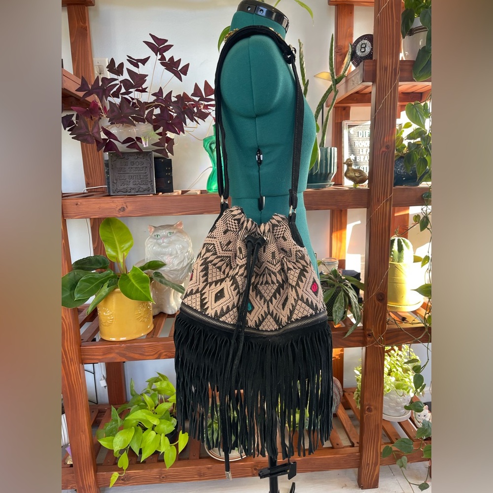 Urban outfitters Ecote  Fringe Shoulder Bag - Black and Tan